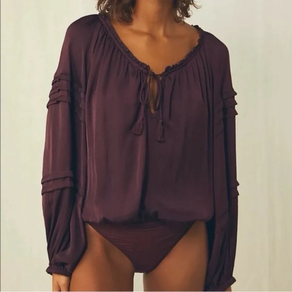 Intimately Free People All Tucks Bodysuit Women’s Medium Peasant Sleeve Boho